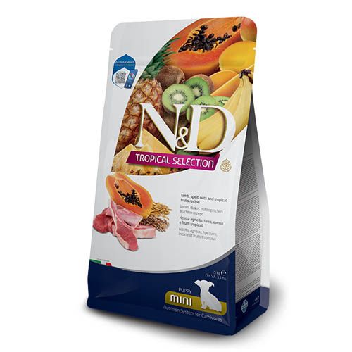 Farmina N&D Tropical Selection Puppy Mini — Cordeiro, Espelta, Aveia e Frutas Tropicais