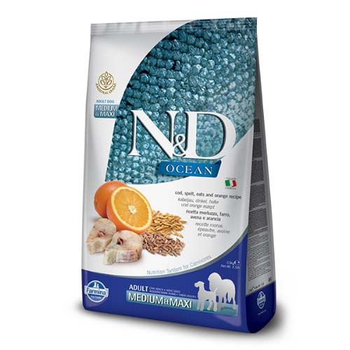 Farmina N&D Ocean Pumpkin Bacalhau & Laranja — Adulto Médio/Maxi
