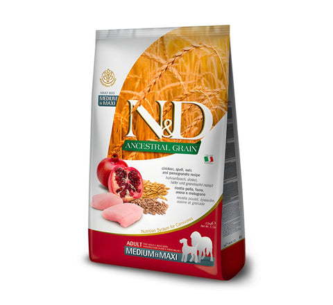 Farmina N&D Ancestral Grain Adulto Médio/Maxi — Frango & Romã