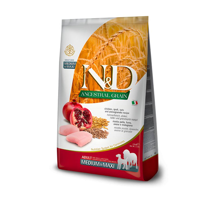 Farmina N&D Ancestral Grain Adulto Médio/Maxi — Frango & Romã