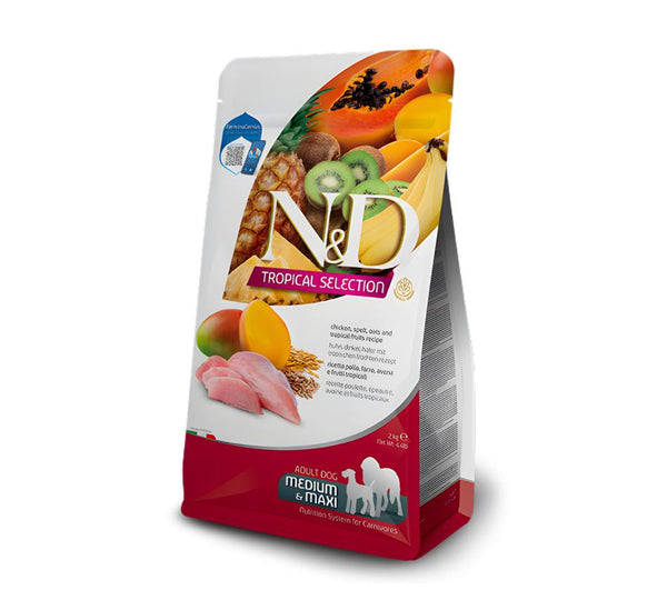 Farmina N&D Tropical Selection Adulto Médio/Maxi — Frango, Espelta, Aveia e Frutas Tropicais